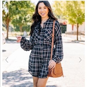 Fall Experiences Navy Blue Plaid Dress